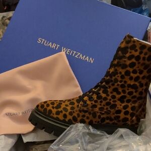 Stuart Weitzman Animal Print Lace-Up Boots